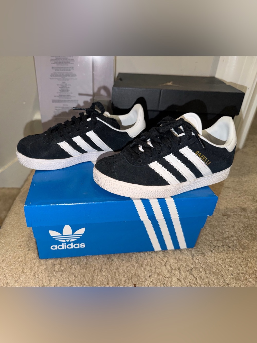 Adidas Gazelle Kids Black White Sneakers Boys Size 12